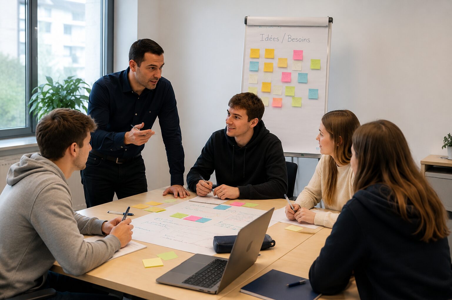 Atelier collaboratif d'idées entre personnes en formation commerciale